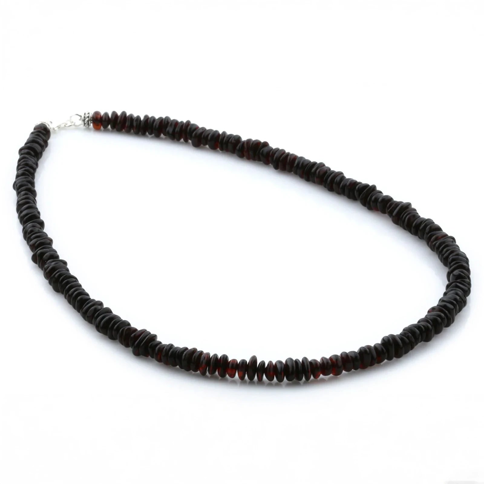 ADULT BALTIC AMBER & 925 STERLING SILVER CLASP NECKLACE 45CM. RO DARK COGNAC S.