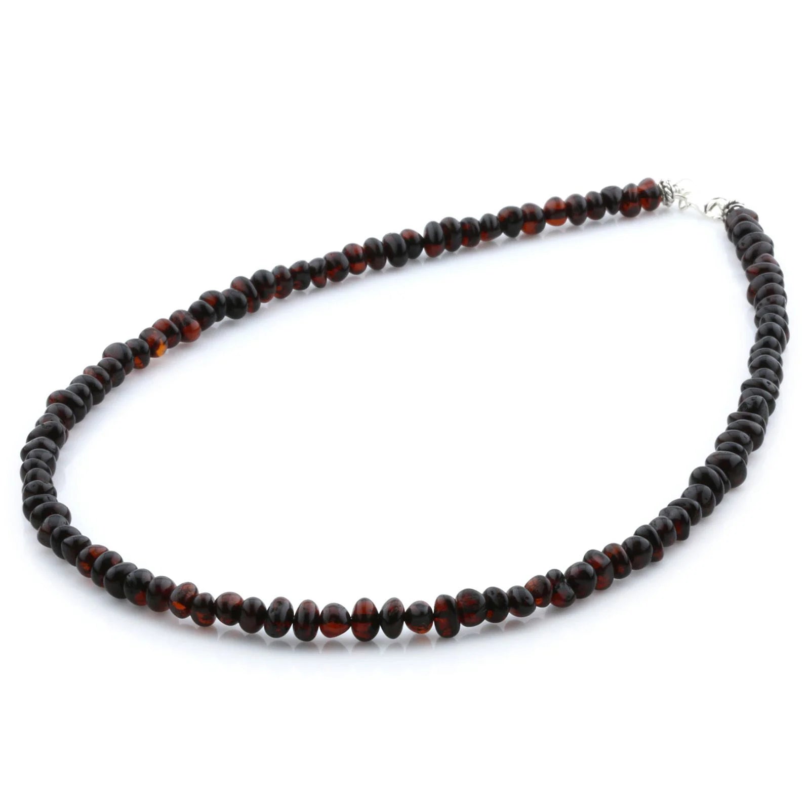 Adult Baltic Amber & 925 Sterling Silver Clasp Necklace 45cm. Ba Dark Cognac s.