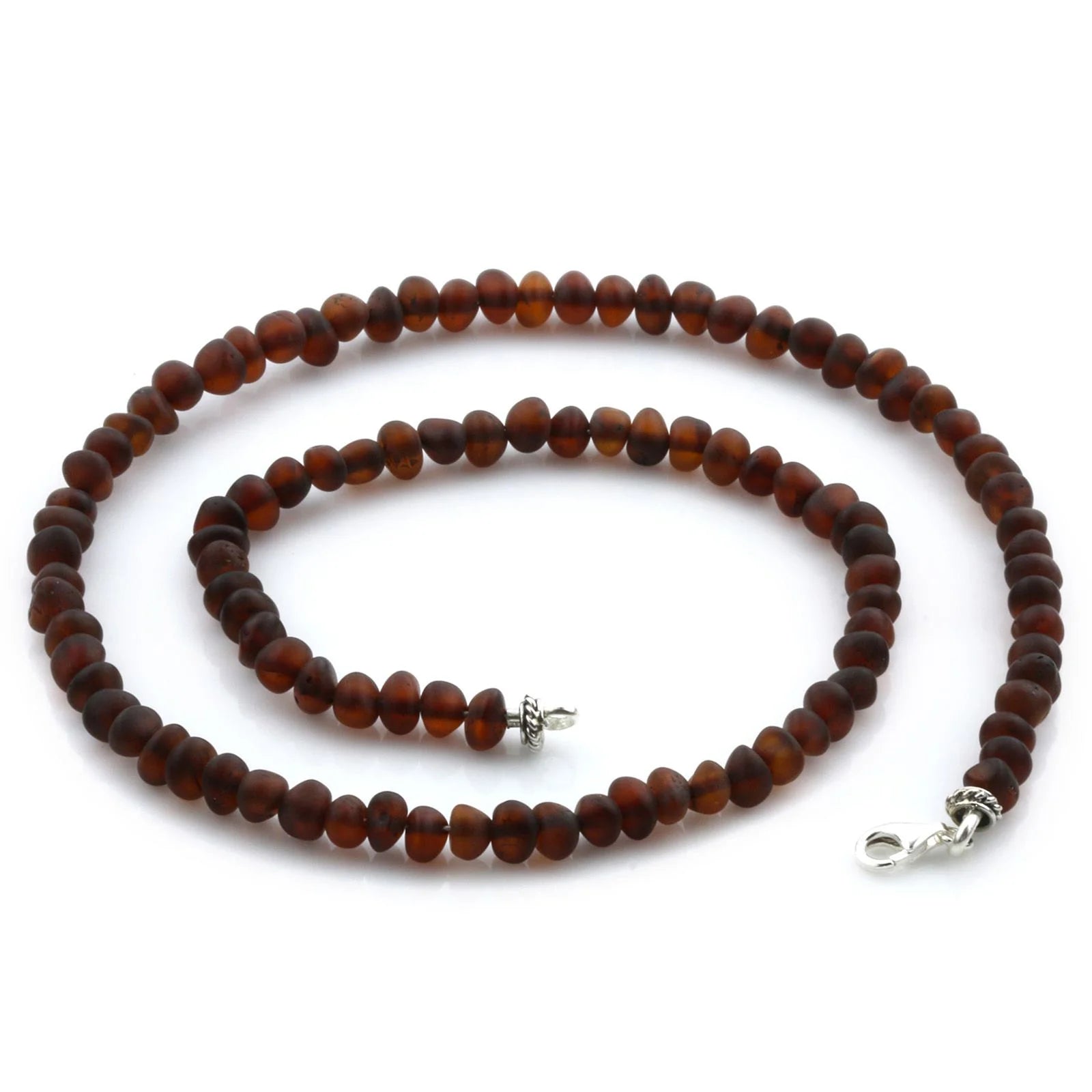 Adult Baltic Amber & 925 Sterling Silver Clasp Necklace 45cm. Ba Dark Cognac Matte s.