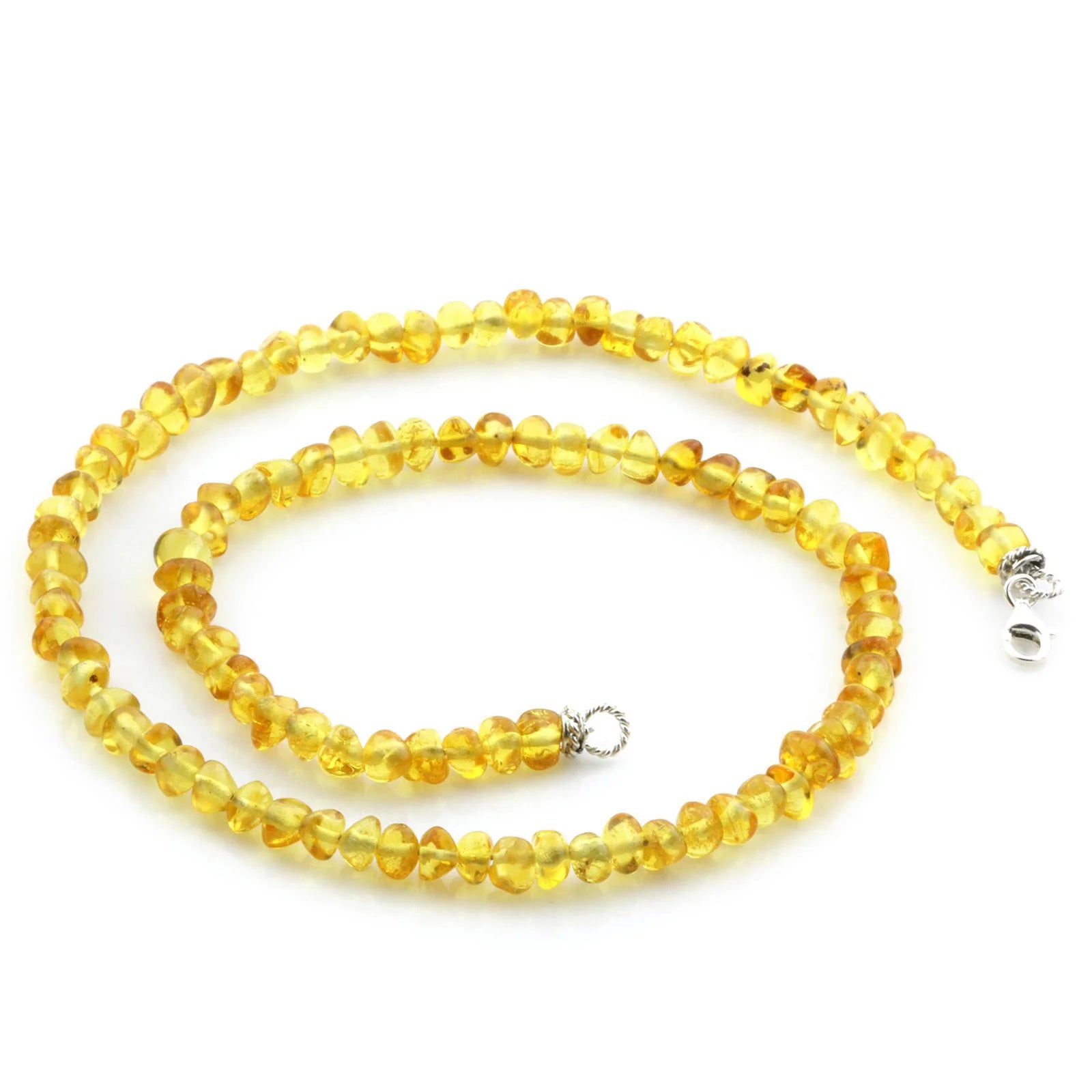 Adult Baltic Amber & 925 Sterling Silver Clasp Necklace 45cm. Ba Yellow s.