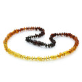 Rainbow and multicolour Baltic amber round flat adult necklace, 45cm
